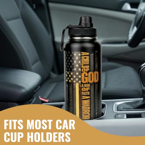 Christian Gifts for Men Insulated Stainless Steel Water Bottle 32 oz, Lion Faith Design Tumbler With Lid, Gift for Dad Husband Birthday Fathers Day, Mens Christian Gifts - color: Christian
