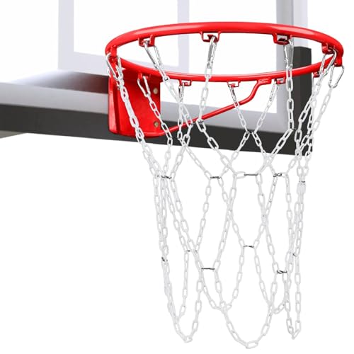 Basketball Net Heavy Duty Replacement,Carbon Steel Chain Basketball net, Anti-Rust Use Indoor Outdoor Standard 12 Loops Hoop - color: White