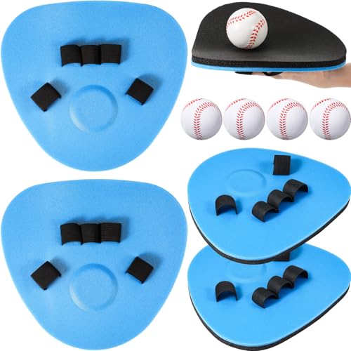 Leyndo 8 Pcs Baseball Training Glove Foam Fielding Trainer Pancake Glove with Foam Baseballs Practice Baseballs for Quick Hands Batting Infield Training Practice Two Hands - color: Blue