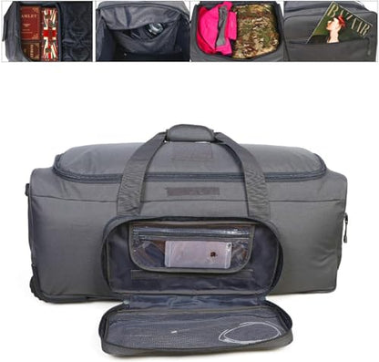 Heavy-Duty X-Large Military Tactical Wheeled Rolling Duffel Trolley Bag For Deployment Traveling Camping Sporting - color: Gray