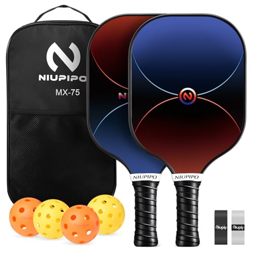 niupipo Pickleball Paddles Set of 2/4/1, USAPA Approved Carbon Fiber & Fiberglass Hybrid, Easy Power, Polypropylene Honeycomb Core, Cushioned 4.72" Grip, Bag/Cover, Pickleball Paddle Set for Men Women - color: Black & Blue