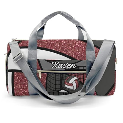 Sport Volleyball Maroon Personalized Sport Duffel Bag Custom Name Travel Gymnastics Sports Gym Dance Training Weekend Bag for Women Men