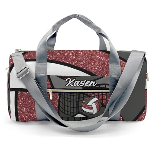 Sport Volleyball Maroon Personalized Sport Duffel Bag Custom Name Travel Gymnastics Sports Gym Dance Training Weekend Bag for Women Men