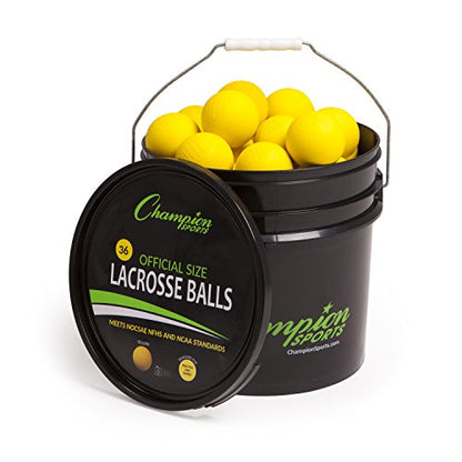 Champion Sports Lacrosse Balls Bucket - 36 Count NCAA & NFHS Certified Regulation Training & Game Balls - Yellow - color: Yellow
