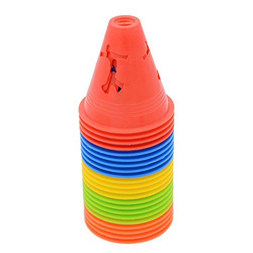 Famgee 3 Inch Plastic Windproof Slalom Cones Inline Roller Skating Cones Pile Cup Roadblocks Traffic Road Cones Set with Holes for Skate Practice Sport Training - color: 5 Colors 20 Pcs Style 1