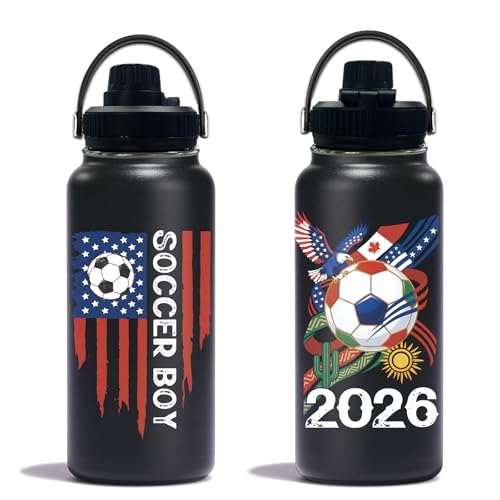 World Cup 2026 Water Bottle 32oz - Soccer Boy Nutriton Facts Stainless Steel Insulated Tumbler for Soccer Fans & Collectors -Sports Coach Gifts, Gift for Teens, Black Sports Travel Mug - color: Soccer-2026