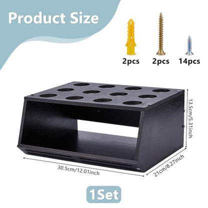 DICOSMETIC 1Pc Ping Pong Paddle Storage Rack 2 in 1 Wall-Mount Table Tennis Paddle Display Holder Hold 12Pcs Rackets and Balls Storage Shelf 30.5x21x13.5cm Black