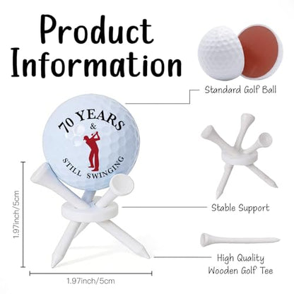 Fathers Day Dad Gifts from Daughter Son Wife, 70th Golf Gift for Grandpa Golfing Fan Husband, Golf Birthday Retirement Gifts, 70 Years Old Golf Ball Tabletop Display Stand Holders Gifts Decor 3 Tees
