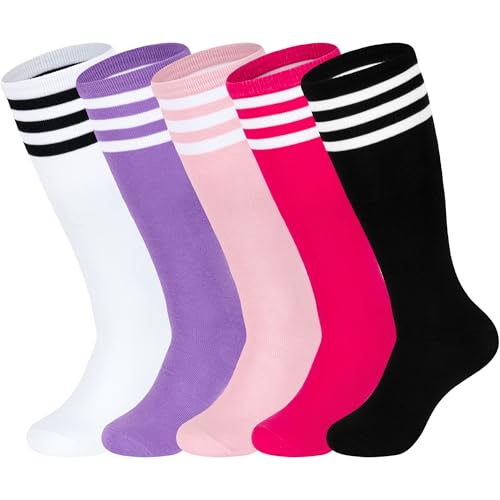 HONGTEYA Kids Soccer Socks Knee High Youth Uniform Socks Striped Boys Girls Baseball Football Athletic