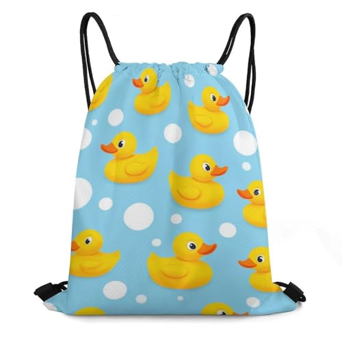 Gym Drawstring Bag Sports Sackpack Waterproof String Backpack with Shoe Compartment for Hiking Swimming Training, Cute Funny Yellow Rubber Ducks And Bubbles Blue Bags - color: Picture (748)