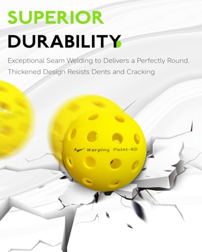 Warping Point Pickleball Balls | 26 Holes, 40 Holes | 4 Pack, 12 Pack | Meet USAPA Specifications | High Bounce Durable Practice Pickle Ball for Beginner & Intermediates | Orange, Blue, Yellow, Green - size: 4 pack
