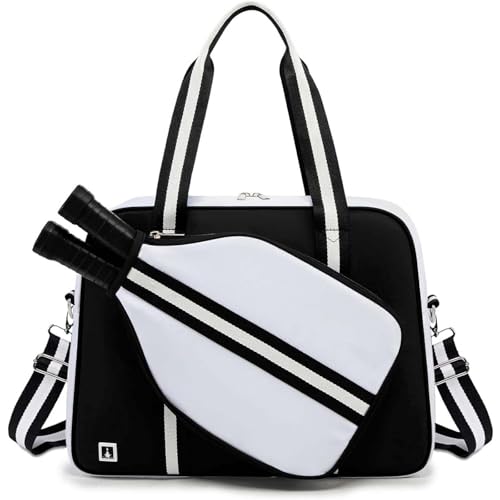 ROYALFAIR Pickleball Tote Bag for Women Men Large Capacity with Paddle Cover Pocket and Adjustable Shoulder strap - color: Black