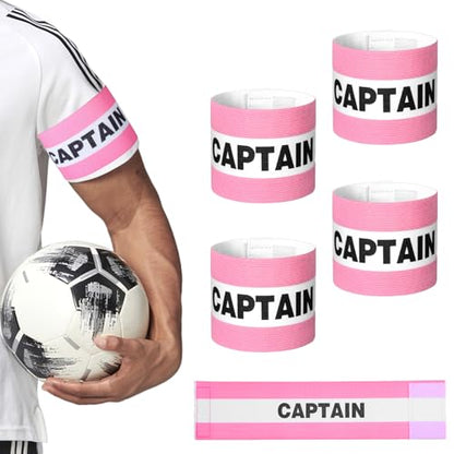 WIJAAA 4Pcs Captain Arm Bands for Soccer, 31×8 cm/12.2×3.2 in Pink Adjustable Soccer Captain Armband, Football Basketball Volleyball Team Leader Bands for Training Youth Adult