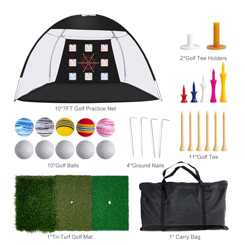Golf Net, 10 x 7ft Backyard Practice net, Golf Hitting,Driving Net with mat for Indoor/Outdoor - style: Nine Targets