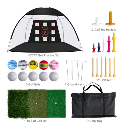 Golf Net, 10 x 7ft Backyard Practice net, Golf Hitting,Driving Net with mat for Indoor/Outdoor - style: Nine Targets