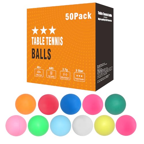 3 Star Ping Pong Balls - High Performance ABS Table Tennis for Training,Game - color: Pack of 50 colored
