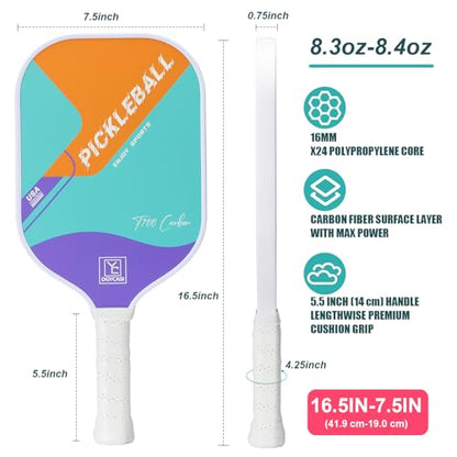 YC DGYCASI 16mm Pickleball Paddles Professional, USAPA Approved, T700 Carbon Fiber Pickleball Paddle Thermoformed, High Grit & Spin, 5.5” Elongated Handle, Handle Girth 4.25”, 8.3oz, with Cover Case - color: Orange
