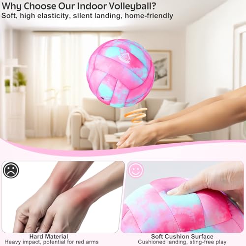 Soft Indoor Volleyball, Cushioned Cover Training Ball for Beginners, Silent Indoor Volleyball with Pump, Lightweight Official Size 5 Volleyballs for House Games & Practice