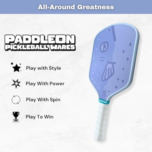 Funny Pickleball Paddles | USAPA Approved Paddle | T700 Carbon Fiber Surface | Propropylene Honeycomb Core | Non-Slip Cushion Grip | Single Paddle | High Grit & Spin | Fun Design - color: Fish