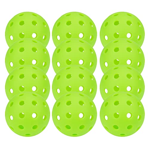 12 Pack 40-Holes Practice Pickleball Balls Play for Outdoor Indoor, Sports Game Pickle Balls with Mesh Bag - color: green