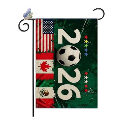 CANTENDO 2026 USA-Canada-Mexico Soccer Supporters Design Flag Double Sided Flax 2026 Football Tournament Garden Flags Outdoor Yard Decorative Flags Banner(12"x 18"） - color: 5-Star Football