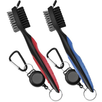 2 Pack Golf Club Brush, Professional Golf Club Cleaner with Retractable Zip-line and Golf Club Cleaner Brush, Handle Comfortable Grip Golf Grooves Cleaner for Easily Attaches to Golf Bag