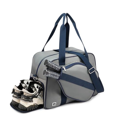 ROYALFAIR Pickleball Tote Bag for Women Men Large Capacity with Paddle Cover Pocket Internal Shoe Pocket and Adjustable Shoulder strap - color: Grey