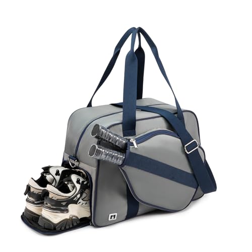 ROYALFAIR Pickleball Tote Bag for Women Men Large Capacity with Paddle Cover Pocket Internal Shoe Pocket and Adjustable Shoulder strap - color: Grey