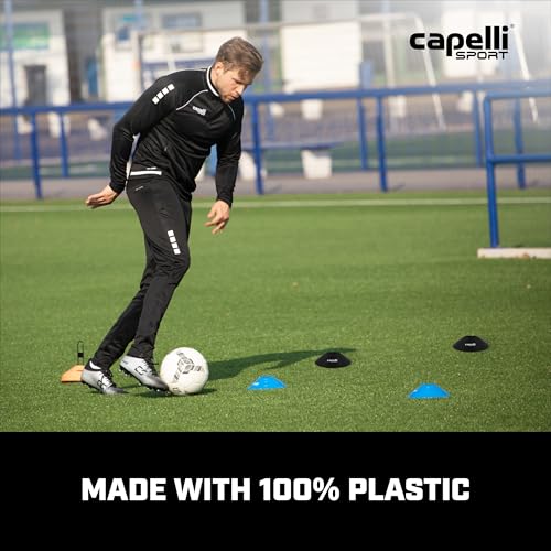 Capelli Sport Training Cones, Set of 10 Agility and Practice Drills Equipment with Carry Strap for Soccer, Football, Baseball, and Basketball, Black