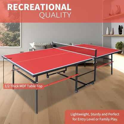 8FT Outdoor Ping Pong Table, Foldable & Portable Table Tennis Set with Net, 2 Paddles & 3 Balls, Game Table with Single Player Playback Mode