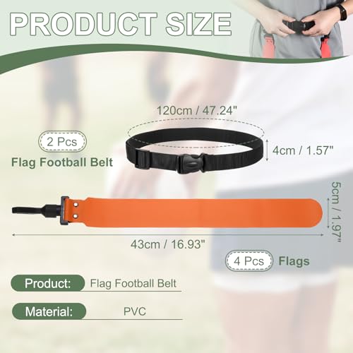 Flag Football, Adjustable Flag Football Belts with Belt and Flags Easy Tear Away - color: Orange Red
