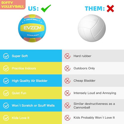 EVZOM Soft Indoor Volleyball - Super Soft Fabric Safe and Silent Volleyball for Girls Boys Kids Youth Beginners,Light Volleyballs for Inside House and Yard Tranining