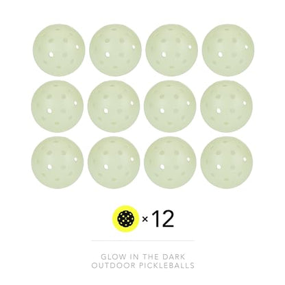 Franklin Sports Glow in The Dark Outdoor Pickleballs - Light Up Pickleball Balls for Nighttime Pickleball - Glow in The Dark Green Pickleball Balls - Charge in Indoor Light + Sunlight