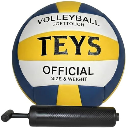 Official Size Volleyball, 1 Size 5 Soft Touch PU Leather Indoor and Outdoor Volleyball for Beach Play, Game, Gym, Training - Includes Ball Pump