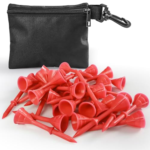 VEASAERS Golf Tees Plastic 3 1/4 inch Unbreakable 30 Pack with Pouch Bag, Durable Stable Available 83 mm Long Tee for Golfer Practice - color: Red