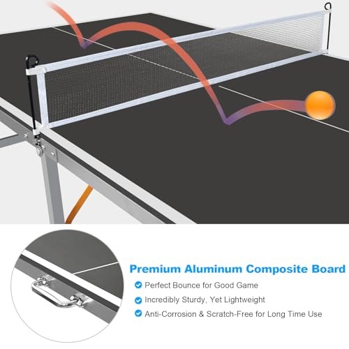 Ping Pong Table Foldable & Portable Table Tennis Table Set for Indoor & Outdoor Games with Net, 2 Paddles and 3 Balls - size: 6FT-Black