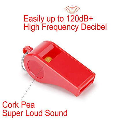 12PCS Red Emergency Whistle with Lanyard, Super Loud Plastic Whistles Bulk Perfect for Self-Defense, Lifeguard and Emergencies