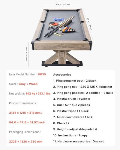 VEVOR 7ft 3-in-1 Multi Game Table with Dining, Pool, and Tennis Table, for Family Game Room Adults, Includes Full Set of Accessories, - style: Accessories