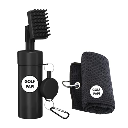 Golf Club Cleaner Brush Kit – Golf Club Cleaning Accessories Include Spray Bottles, Towels, Brush Covers & Retractable Clips – Must-Have Golf Gifts for Clean Shots (1 & 2 Pack)