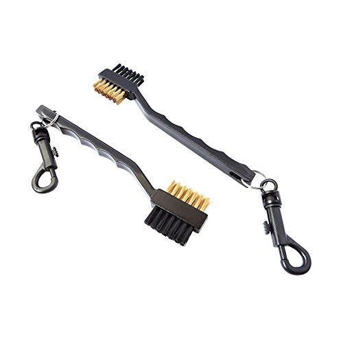 Pack of 2 Golf Club Cleaning Brush with Double Sided Brass & Nylon Bristle, Black