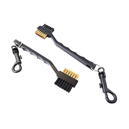 Pack of 2 Golf Club Cleaning Brush with Double Sided Brass & Nylon Bristle, Black