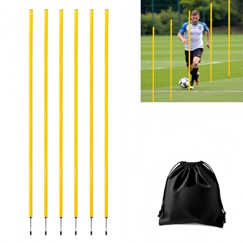 6 Pcs Soccer Agility Poles for Training, 5 FT Adjustable Speed and Agility Training Equipment for Football/Basketball/Horse/Dog Practice, Soccer Sticks with Steel Ground Nails Outdoors - color: Yellow