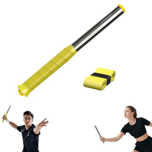 Badminton Power Trainer with Magnetic Resistance, 11.8" Swing Trainer Sound Feedback for Smash Technique, Real Racket Handle Feel for Wrist Arm Strength Training Fitness Professional Players - color: Yellow