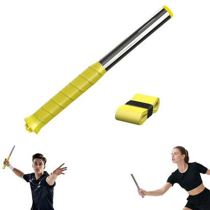 Badminton Power Trainer with Magnetic Resistance, 11.8" Swing Trainer Sound Feedback for Smash Technique, Real Racket Handle Feel for Wrist Arm Strength Training Fitness Professional Players - color: Yellow