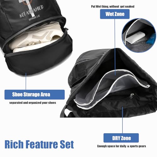 FOECBIR Large Capacity Basketball Drawstring Backpack with Shoe Compartment & String Backpack for Men Side Mesh Pockets, Water Resistant Sports Bag for Gym Travel (Christian Jesus) - color: Christian Jesus