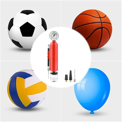 Ball Pump with Pressure Gauge, Dual Action Air Pump for Balls with Needle and Extension Hose, Hand Pump Air Inflation for Basketball, Soccer Ball, Football, Volleyball, Rugby - color: Black