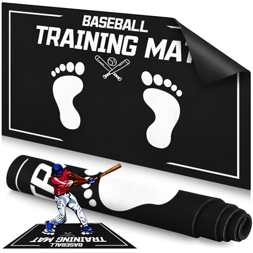 Baseball Training Mat, Baseball and Softball Batter Stance Hitting Mat, Improve Posture, Batting Mat with Toes Facing Place, Silent Anti-Skid, Baseball Training Equipment, 35.4 * 23.6 Inch - color: Black A