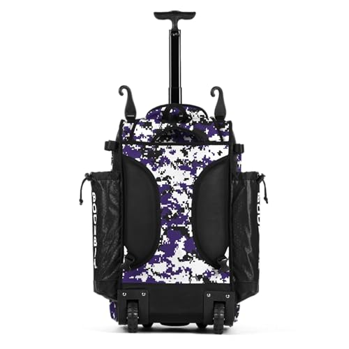 Boombah Catchers Superpack Hybrid Rolling Digital Camo Bat Bag - Multiple Colors - Wheeled & Backpack Version - color: Black/Purple
