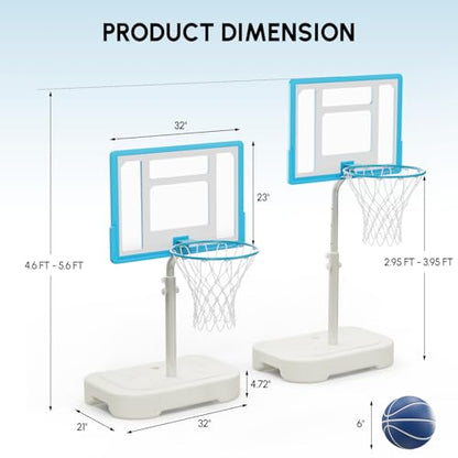 PEXMOR 2.95FT - 3.94FT Adjustable Height Basketball Hoop for Poolside, Shatterproof PC Backboard & Impact Resistant Filling Base, Upgraded Knobs Adjust Height Easily, for Pool Outdoor Teens Adults