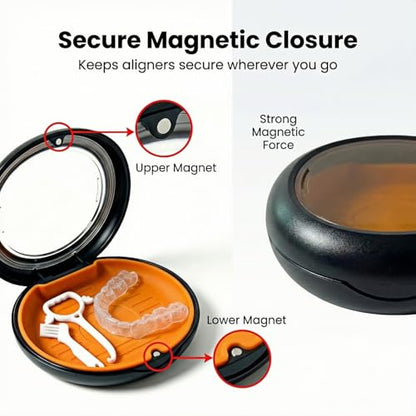 Retainer Case with Vent Holes, Large Retainer Case for Aligner, Magnetic Retainer Holder Case with Removable Tray, Dental Retainer Case for Night Guard Mouth Guard Travel - color: Black